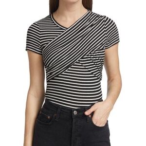 Bailey 44 Women Nala Striped Wrap Top Sz Small Black White